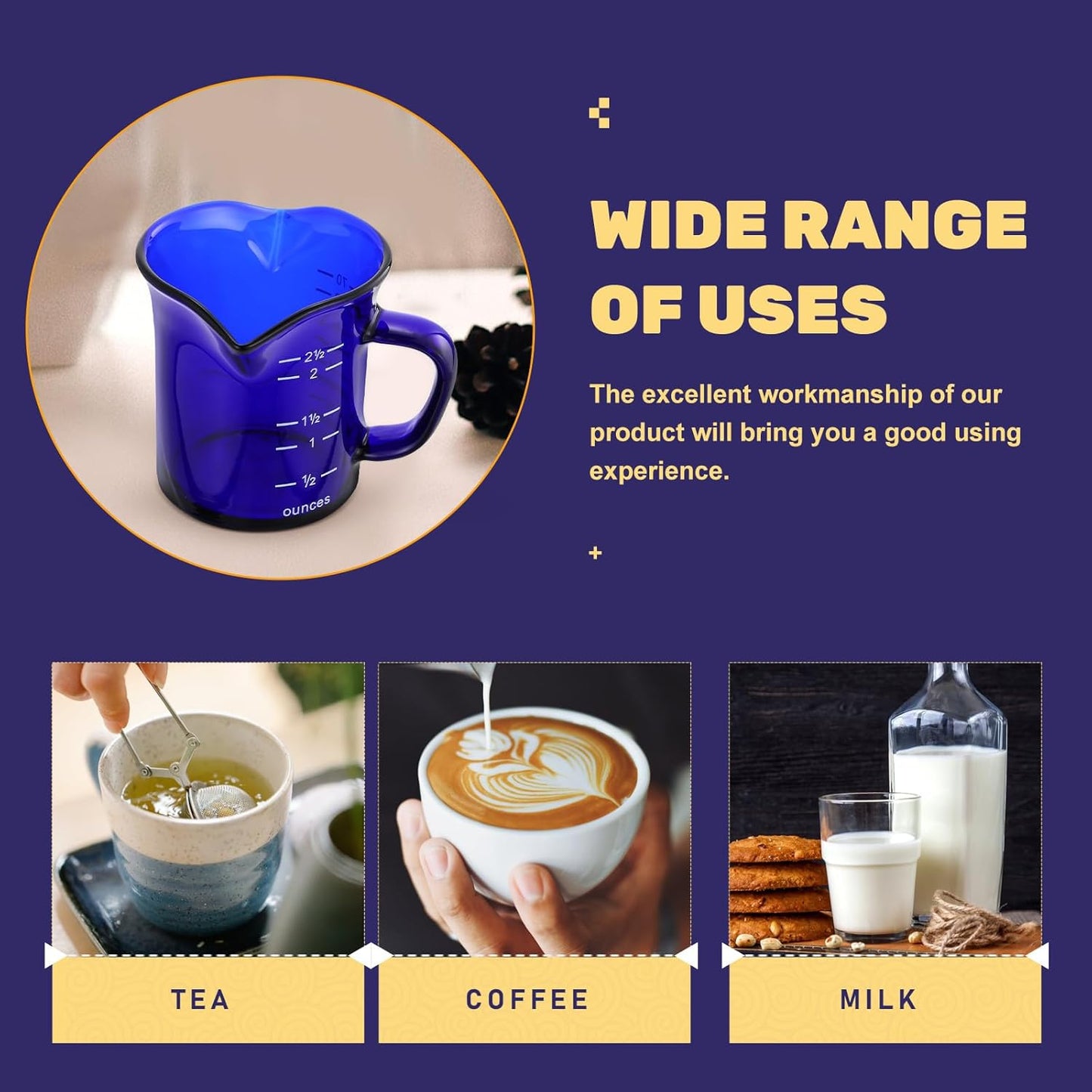 Hemoton Glass Measuring Cup 1 Cup Clear Mini Liquid Measuring Mug with Handle for Coffee Milk Creamer Kitchen Use 2.55X2.36X2.36In