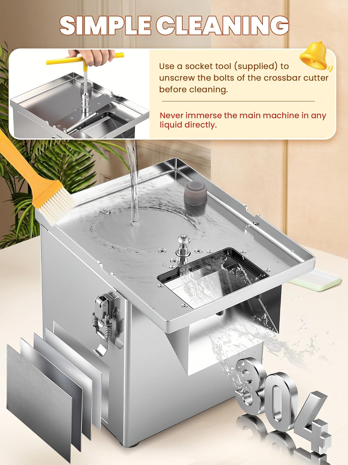 NEWTRY 4 in 1 Commercial Vegetable Processor Electric Veggie Fruit Slicer Dicer Shredder & Strip Crinkle Cutter All Stainless Steel 110volt 200W