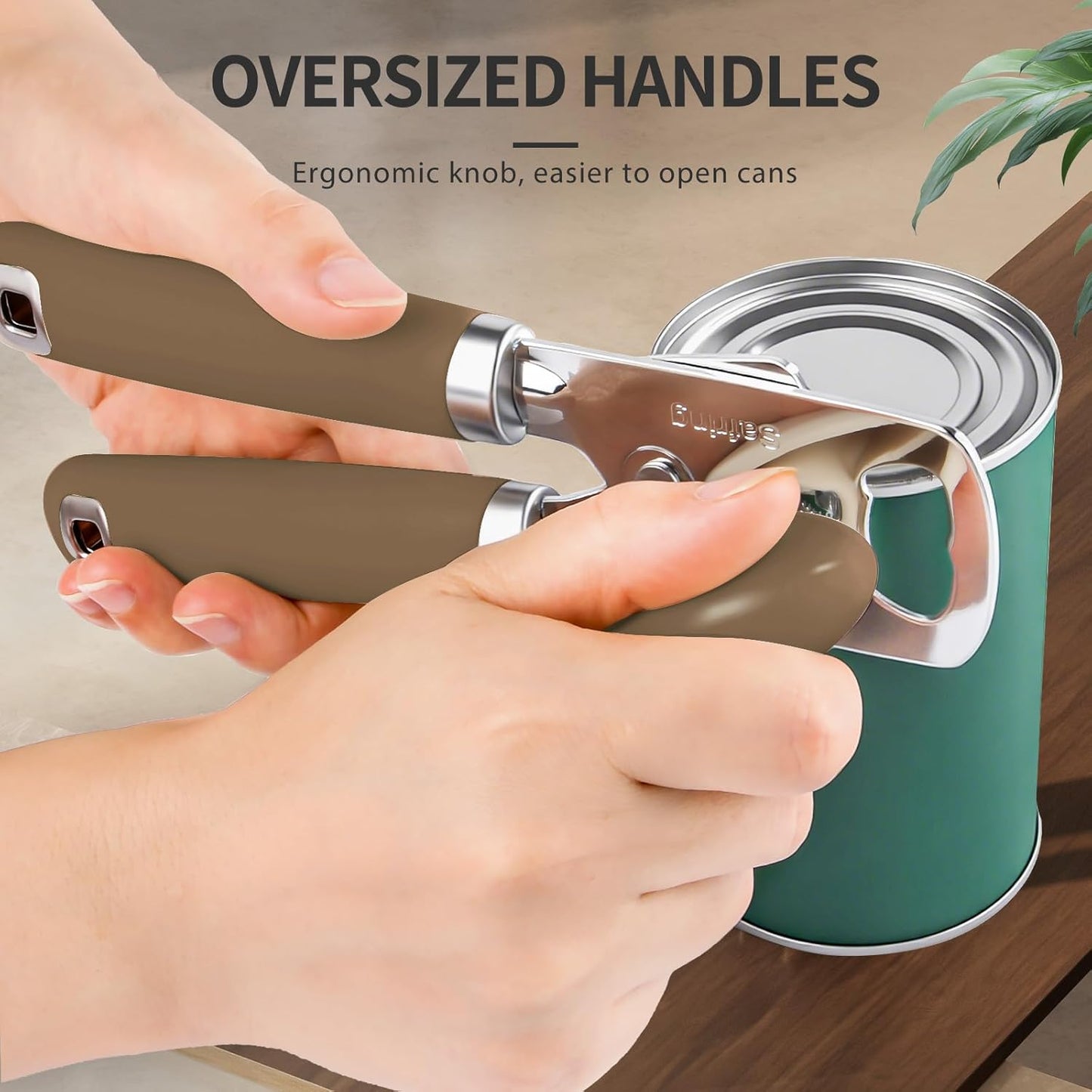 Safring Can Opener Manual, Heavy Duty Stainless Steel Smooth Edge Can Openers With Soft Touch Handle, Oversized Handheld Easy Turn Knob, Multi-Function Bottle Opener, Black