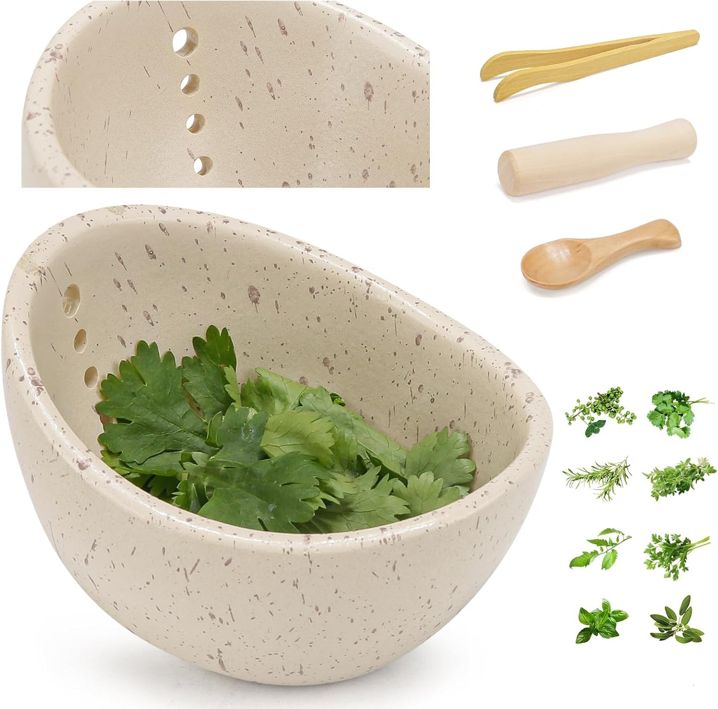 Herb Stripper Bowl, Ceramic Herb Peeling Bowl, Kitchen Herbs Leaf Stripping Tool, Pottery Herb Peeler for Kale, Thyme, Basil, Rosemary Stripper (A-Style, 1 pc)