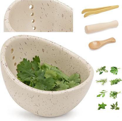 Herb Stripper Bowl, Ceramic Herb Peeling Bowl, Kitchen Herbs Leaf Stripping Tool, Pottery Herb Peeler for Kale, Thyme, Basil, Rosemary Stripper (A-Style, 1 pc)