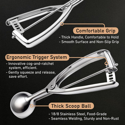 Saebye Cookie Scoop Set, Cookie Scoops for Baking Set of 3, Cookie Dough Scoop, 1 Tbsp/ 2 Tbsp/ 3 Tbsp, Melon Baller Scoop, Ice Cream Scoop with Trigger, for Cookie Cupcake Muffin Ice Cream Truffles