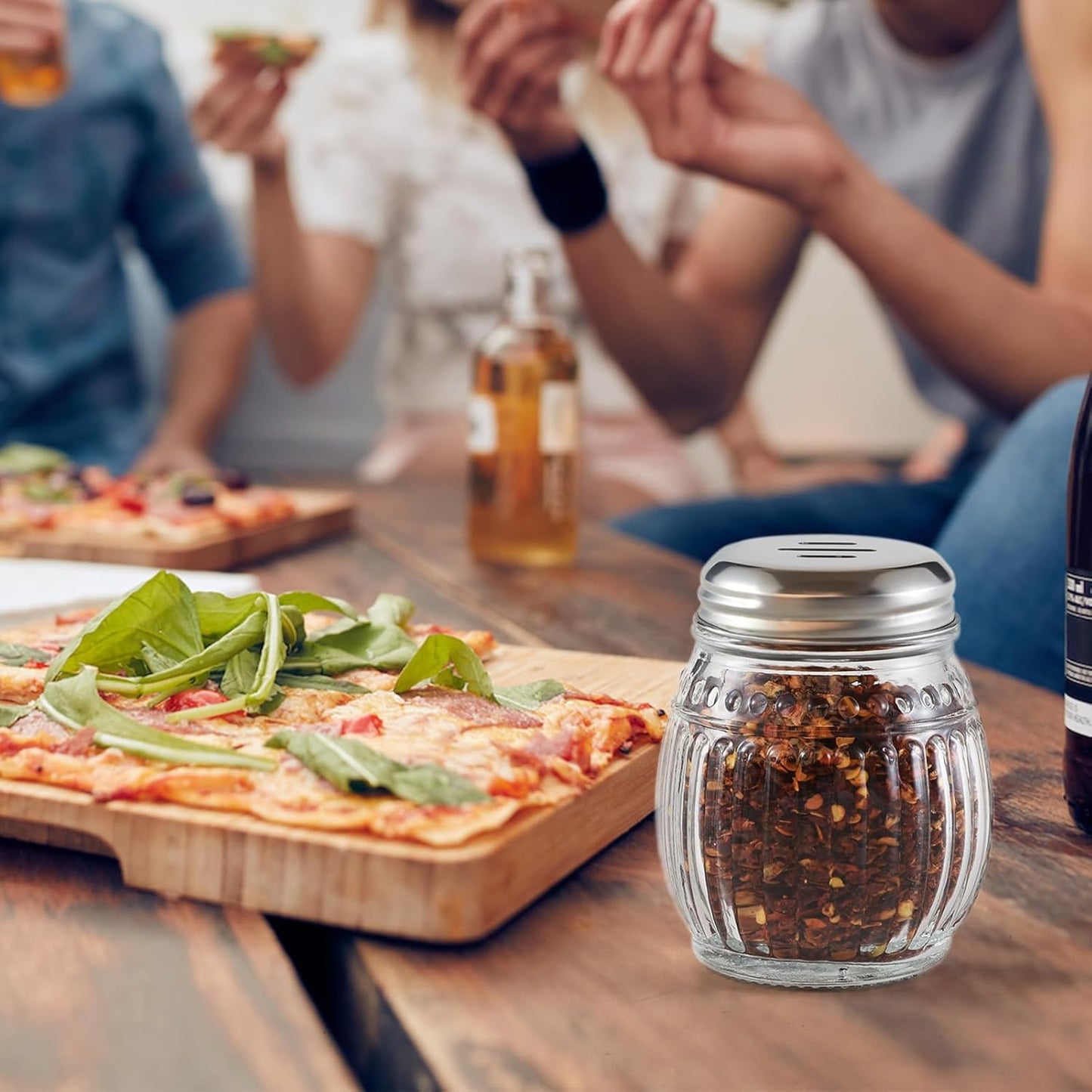 Cheese and Pepper Shakers Set of 2, 6oz Glass Spice Shakers with Perforated and Slotted Top (Clear)