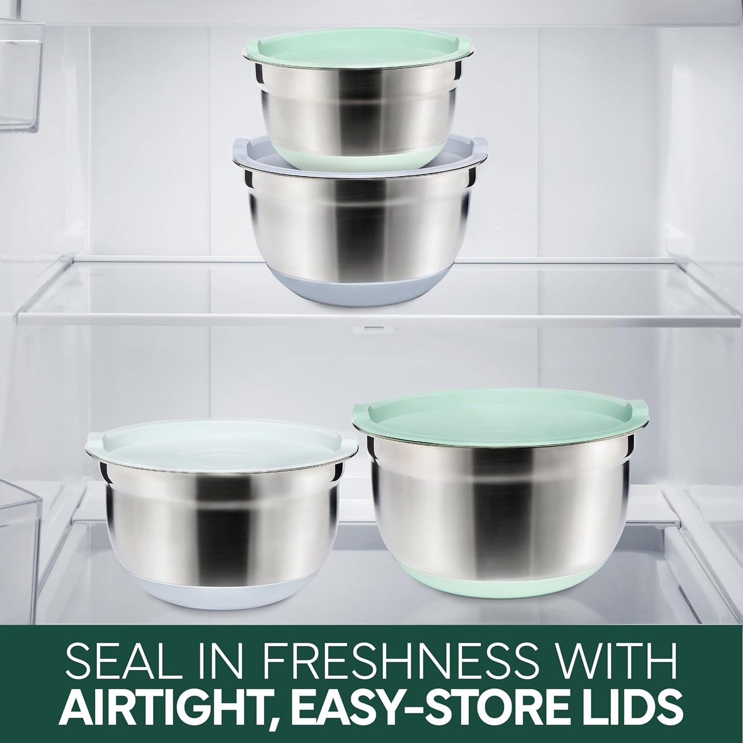 COOK WITH COLOR Stainless Steel Mixing Bowls Set with Lids - Nesting Bowls with Non-Slip Bottom, Silver, 14 Pieces