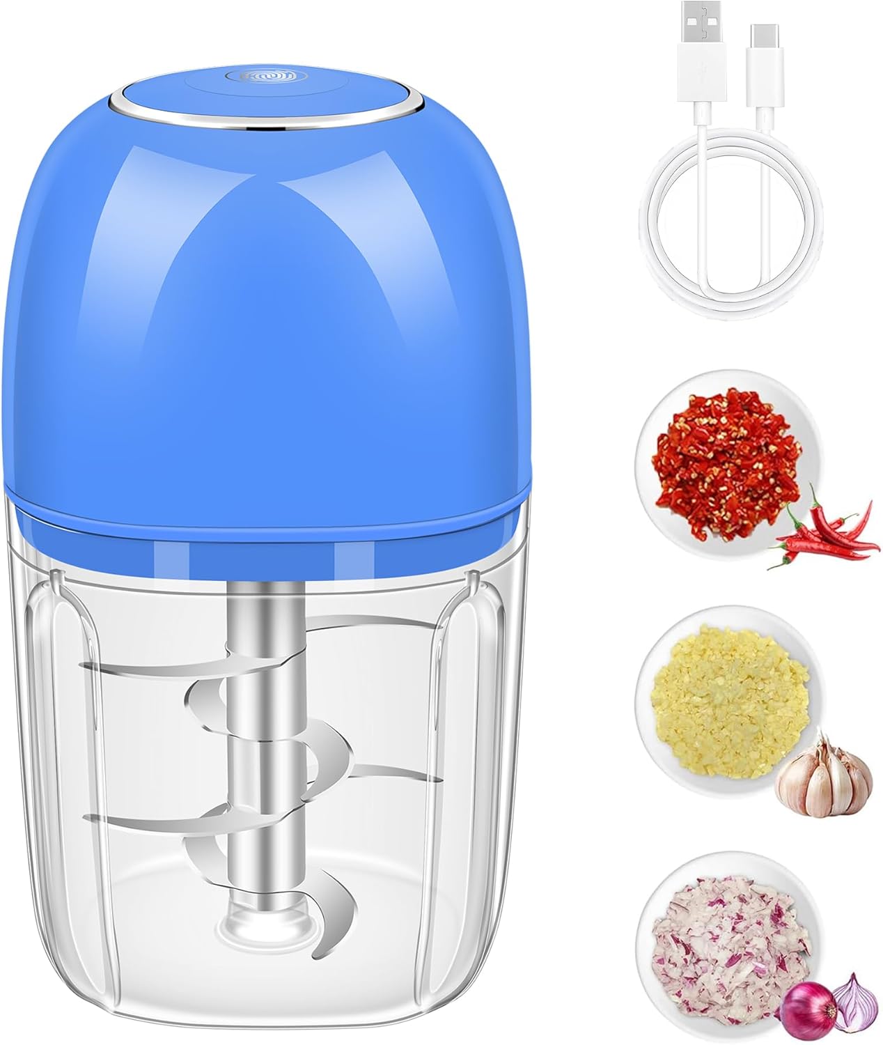 450ML (1.8 Cup) Electric Garlic Chopper, Mini Portable Food Processor, Garlic Grinder Masher for Onion, Ginger, Chili, Fruit, Vegetable, Meat