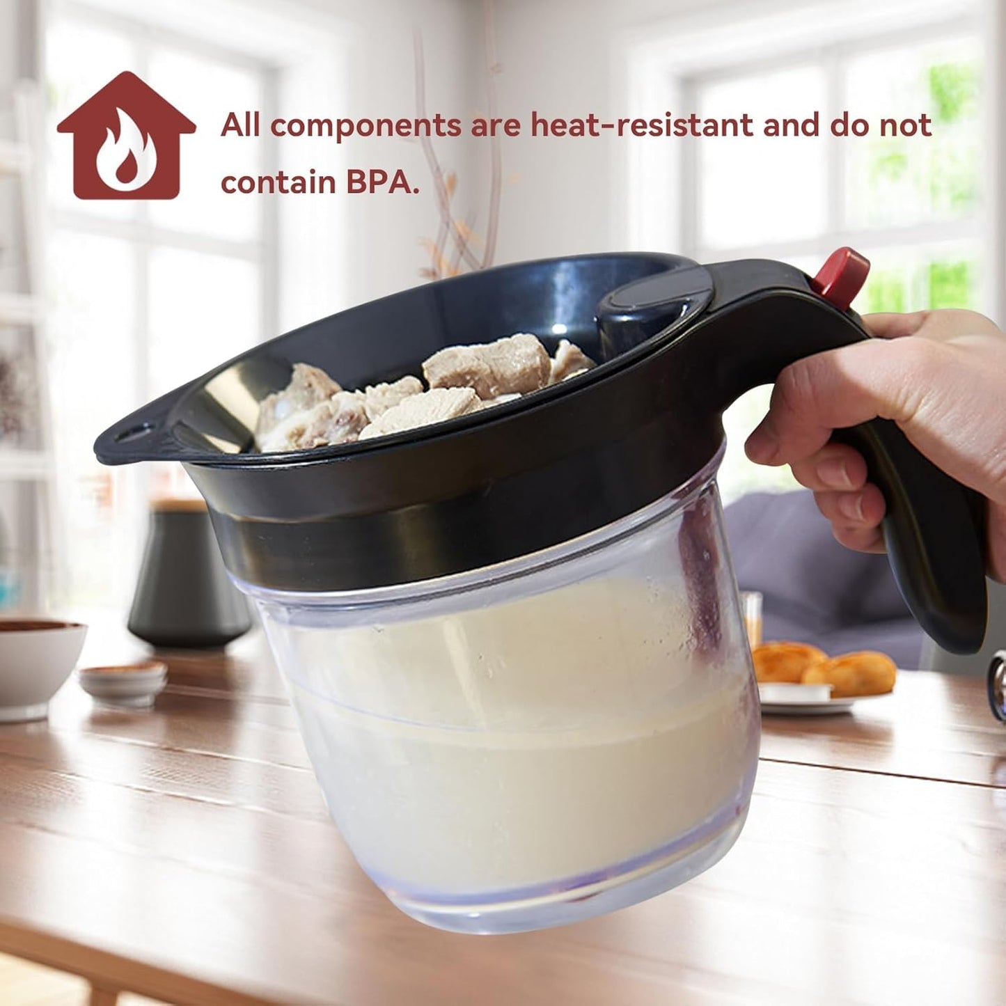 Fat Separator with Bottom Release, Kitchen Grease Strainer Measuring 4 Cup Gravy Separator with Oil Strainer Oil Grease Measuring Cup for Cooking, Healthier Gravy, Soup