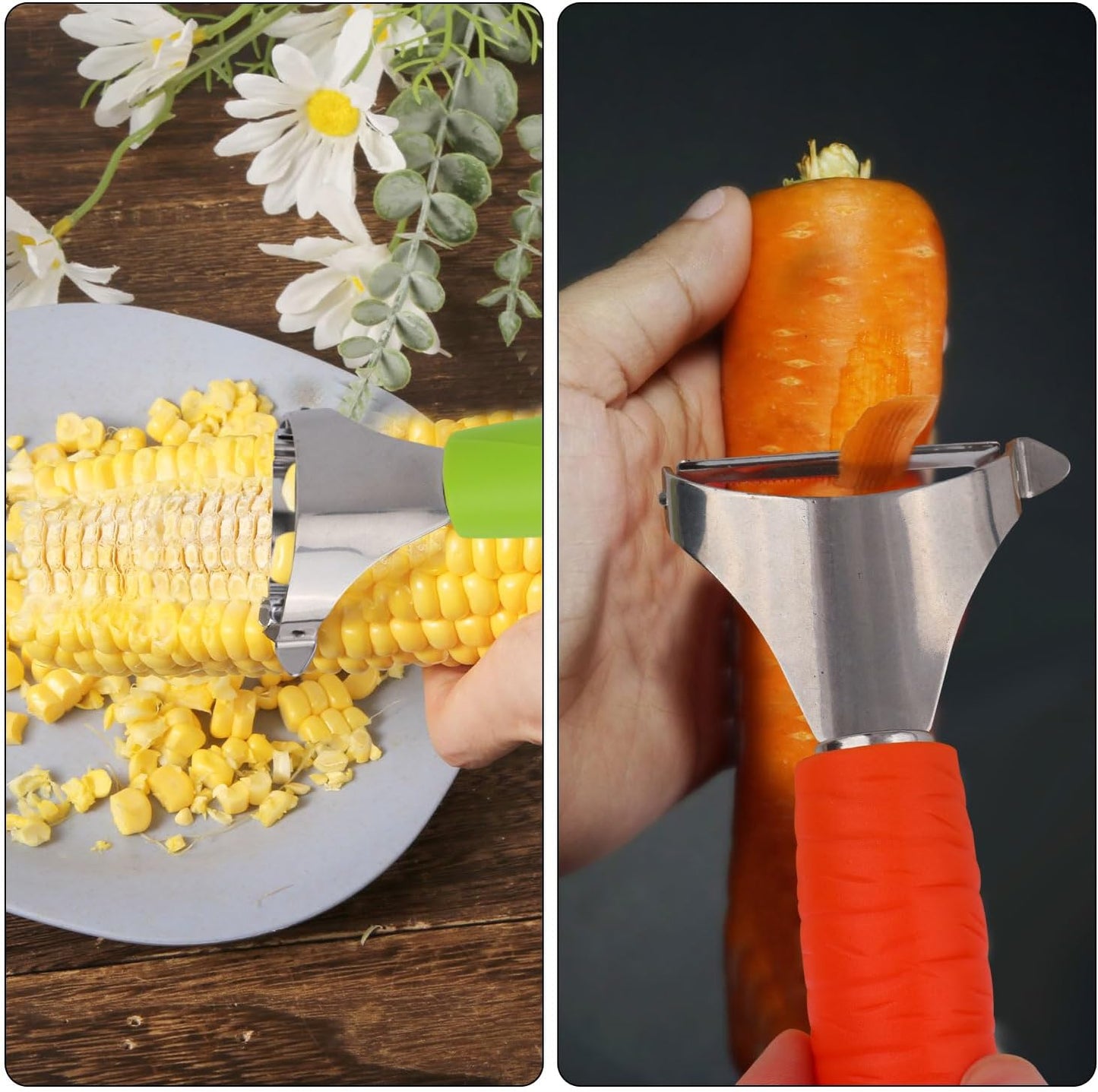 Stainless Steel Corn Thresher Tool & Fruit Peeler, Durable Corn on the Cob Stripper Stripping Husker Separator Scraper Grip Vegetable Peeling Remover Slicer Cutter Knife for Kitchen Gadget Set
