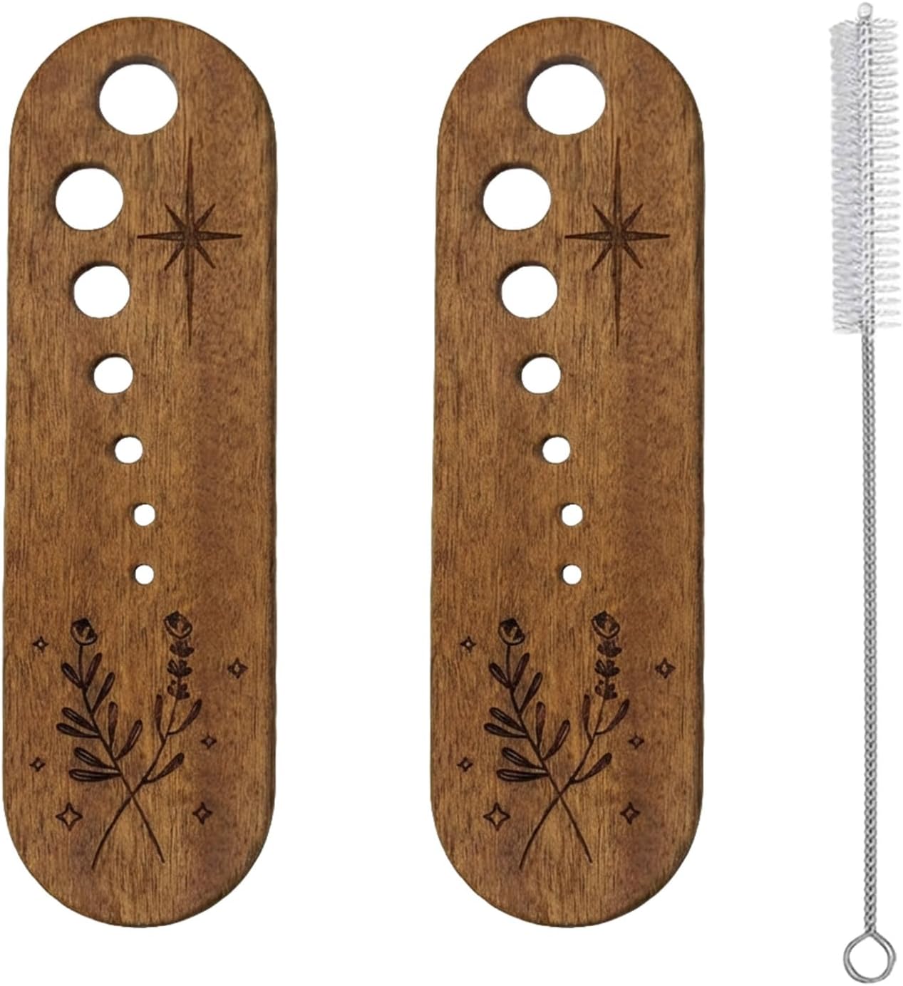 MILAKE 2 PCS Wooden Vegetable Herb Leaf Stripper Set, Multi Hole Herb Stripper Bowl Tool with Cleaning Brush, Exquisite Kitchen Gadget Gifts for Home Cooks and Chefs