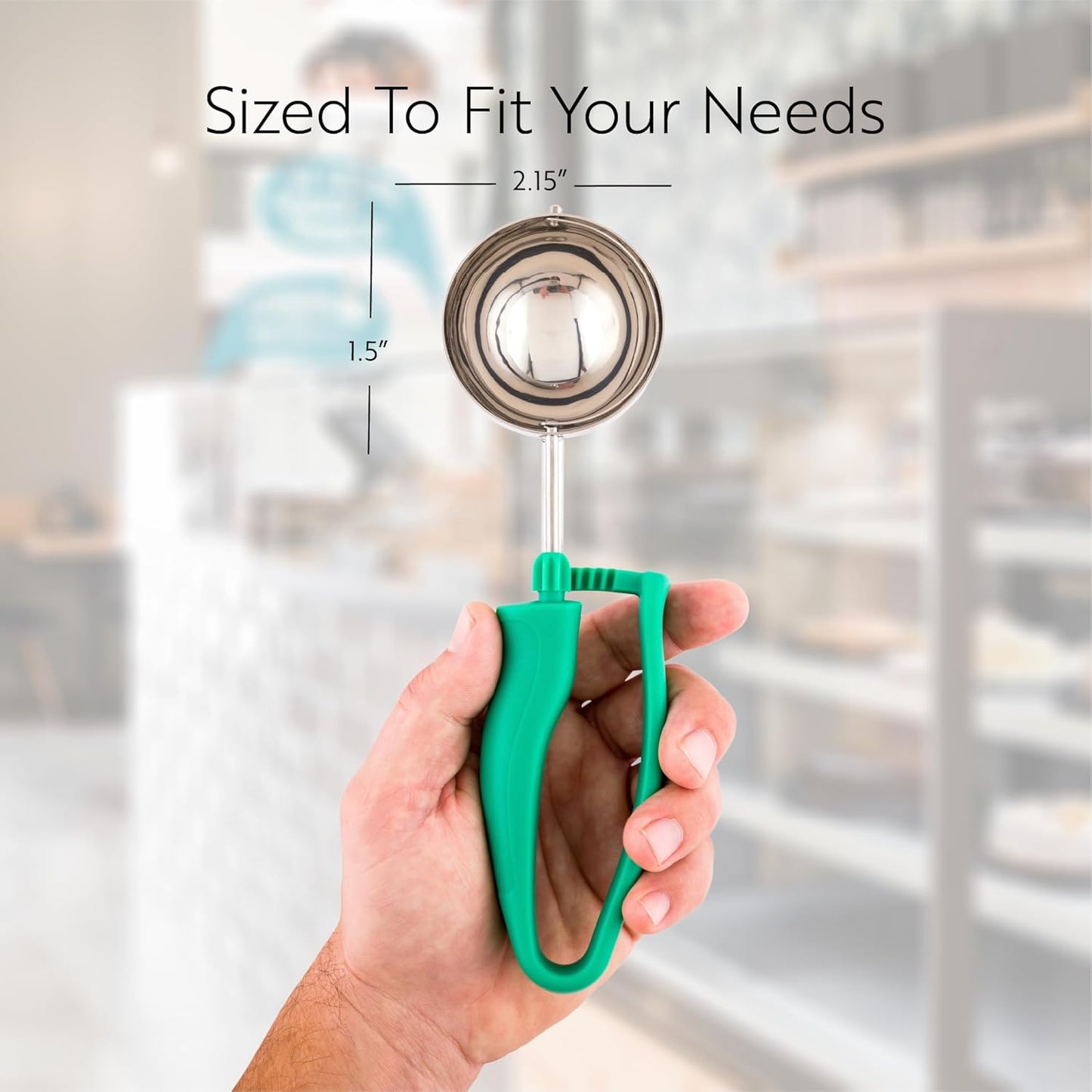 Restaurantware Comfy Grip 4 Ounce Gelato Scoop 1 Ambidextrous Ice Cream Scoop - Built-In Blade Bright Handle Gray Stainless Steel Cookie Dough Scoop Comfortable Grip For All Ingredients