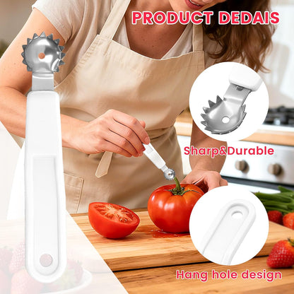 5 Pcs Tomato Corer Tool Strawberry Huller Stem Remover, Handle with hole, Stainless Steel, Fruit Corer Tool for Tomato Strawberry (Red+White)