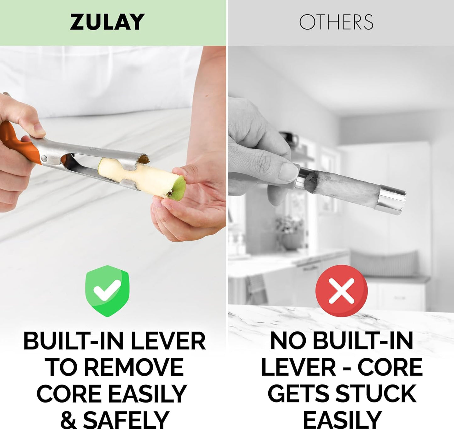 Zulay Kitchen Stainless Steel Pineapple Corer & Slicer – Heavy Duty Pineapple Cutter & Eye Removal Tool – Effortless Core Remover Tool with Sharp Reinforced Blade & Ergonomic Handle - Black
