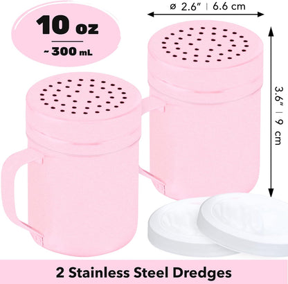 CUSINIUM Metal Salt Pepper Dredge Shakers - With Handle - Seasonings Spice Shakers With Holes and Lids - 10 Ounce, 2pcs | Style: Medium