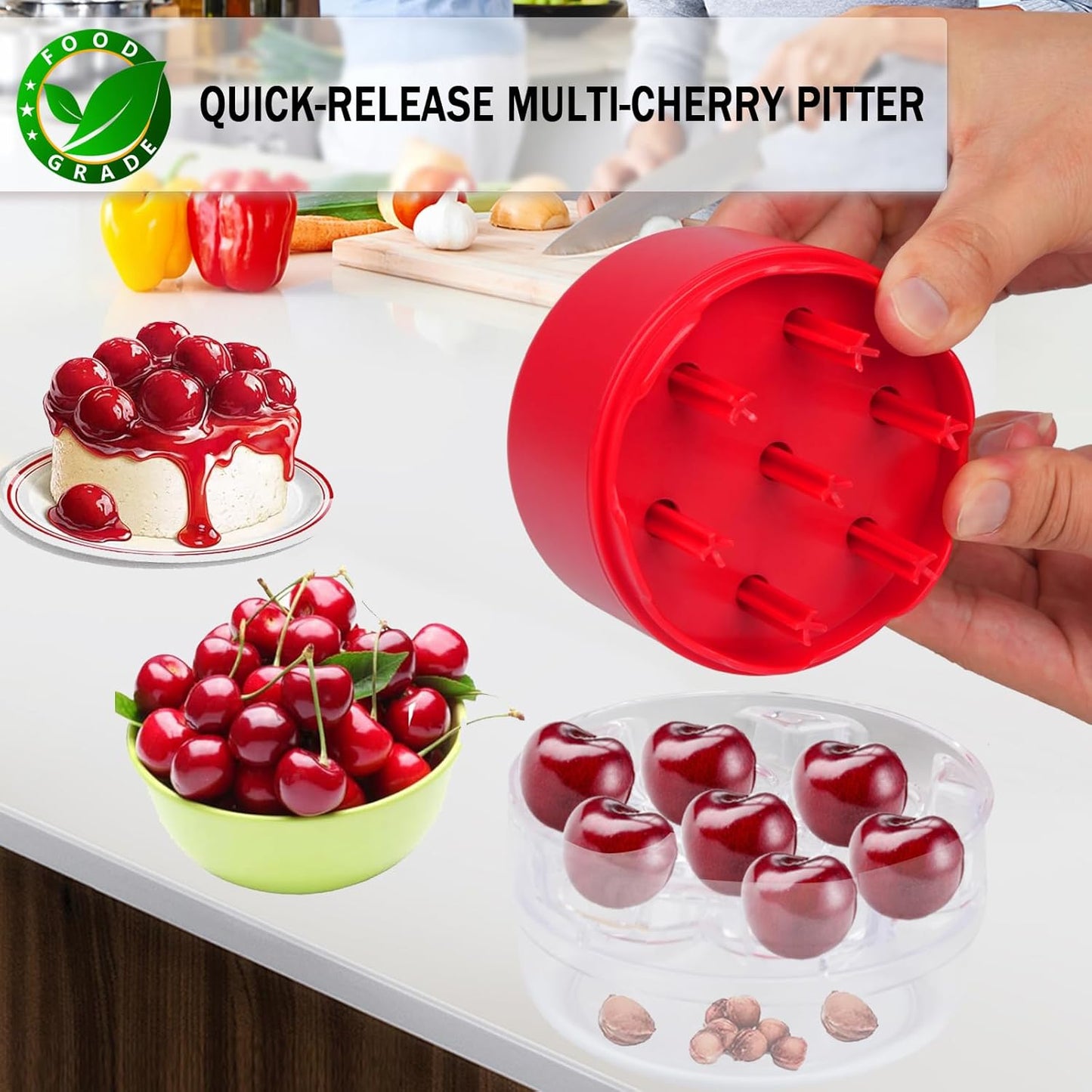 Cherry Pitter Tool, Heavy-Duty Cherry Seed Core Remover, Cherry Pitter Remover Tool with Space-Saving Lock Design, Pit Remover for Cherries (Green)
