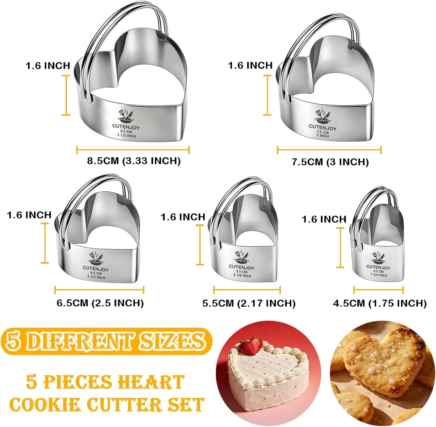Cookie Cutters (5 Pieces/Set),Round Biscuit Cutter Set with Handle and Big Ring, Professional Baking Dough Cutter Tools for Cakes, Sandwiches, Donuts, Dumplings