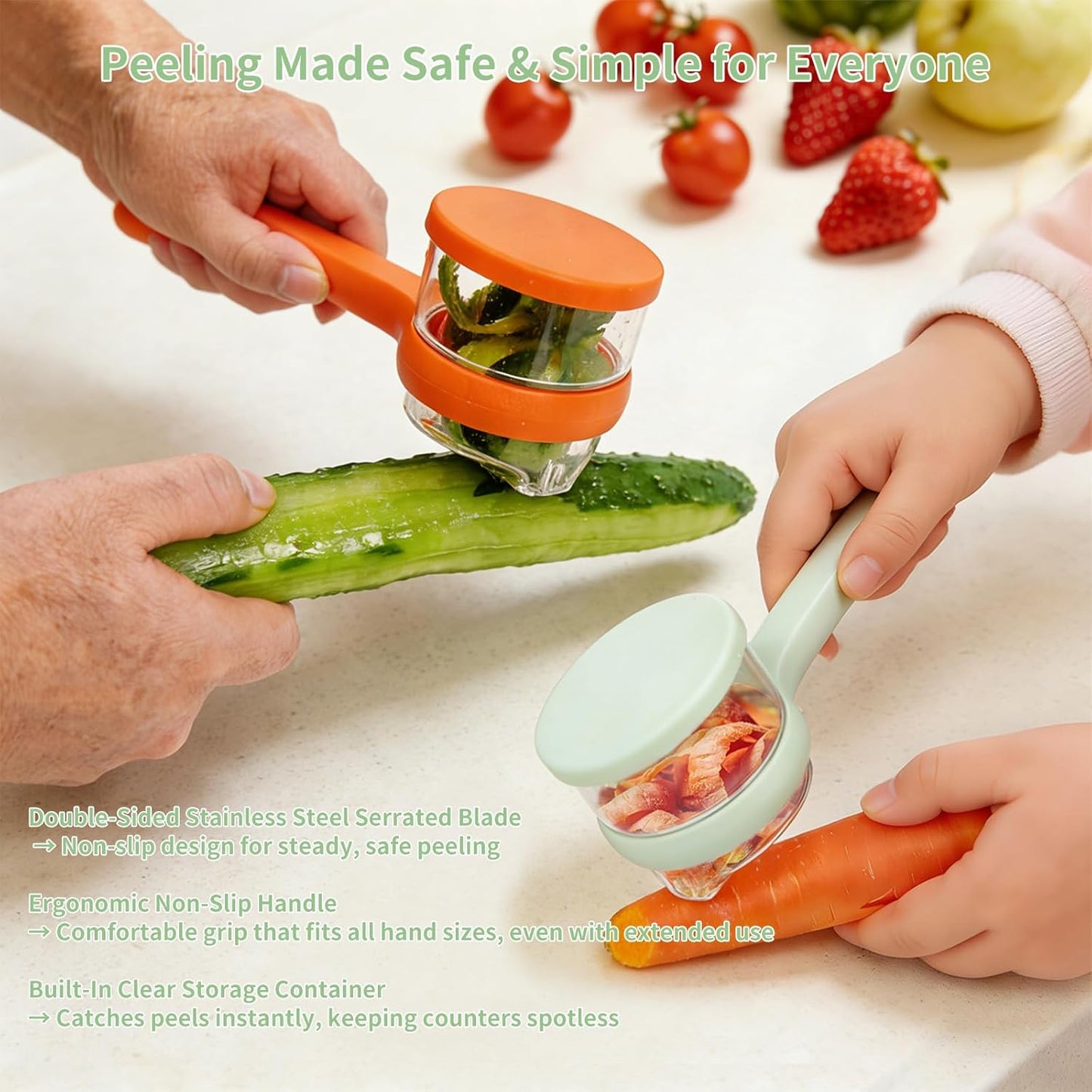 Vegetable Peeler with Container, Stainless Steel Potato Peeler and Fruit Peeler with Storage Box, Multi-Function Veggie Peeler with Peel Catcher for Home Kitchen (Orange)
