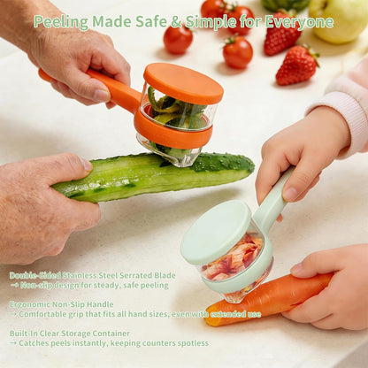 Vegetable Peeler with Container, Stainless Steel Potato Peeler and Fruit Peeler with Storage Box, Multi-Function Veggie Peeler with Peel Catcher for Home Kitchen (Orange)