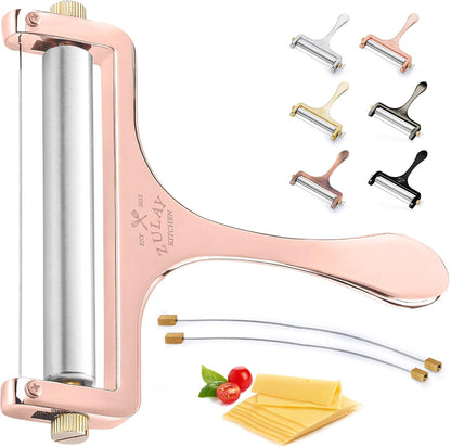Zulay Kitchen Stainless Steel Wire Cheese Slicer - Adjustable Hand Held Cheese Cutter with 2 Extra Wires - Premium Cheese Shaver For Mozzarella, Cheddar, Gruyere - Cheese Cutter with Wire (Gunmetal)