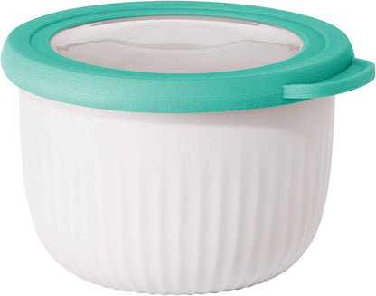 Oggi Prep, Store & Serve Plastic Bowl w/See-Thru Lid- Dishwasher, Microwave & Freezer Safe, (4 qt) White/Aqua