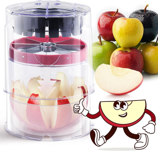 Newness 5.12-Inch Apple Slicer - 8 Slices, Ultra-Safe & Heavy-Duty Stainless Steel Extra Large Apple Cutter, Upgraded Cut Apples All The Way Through, with Transparent Bowl