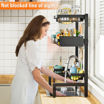 YKLSLH 4 Baskets Over The Sink Dish Drying Rack, Extendable Large Capacity Sink Rack, Metal Drying Rack Saving Space,for Most Sinks (26.57"-35")