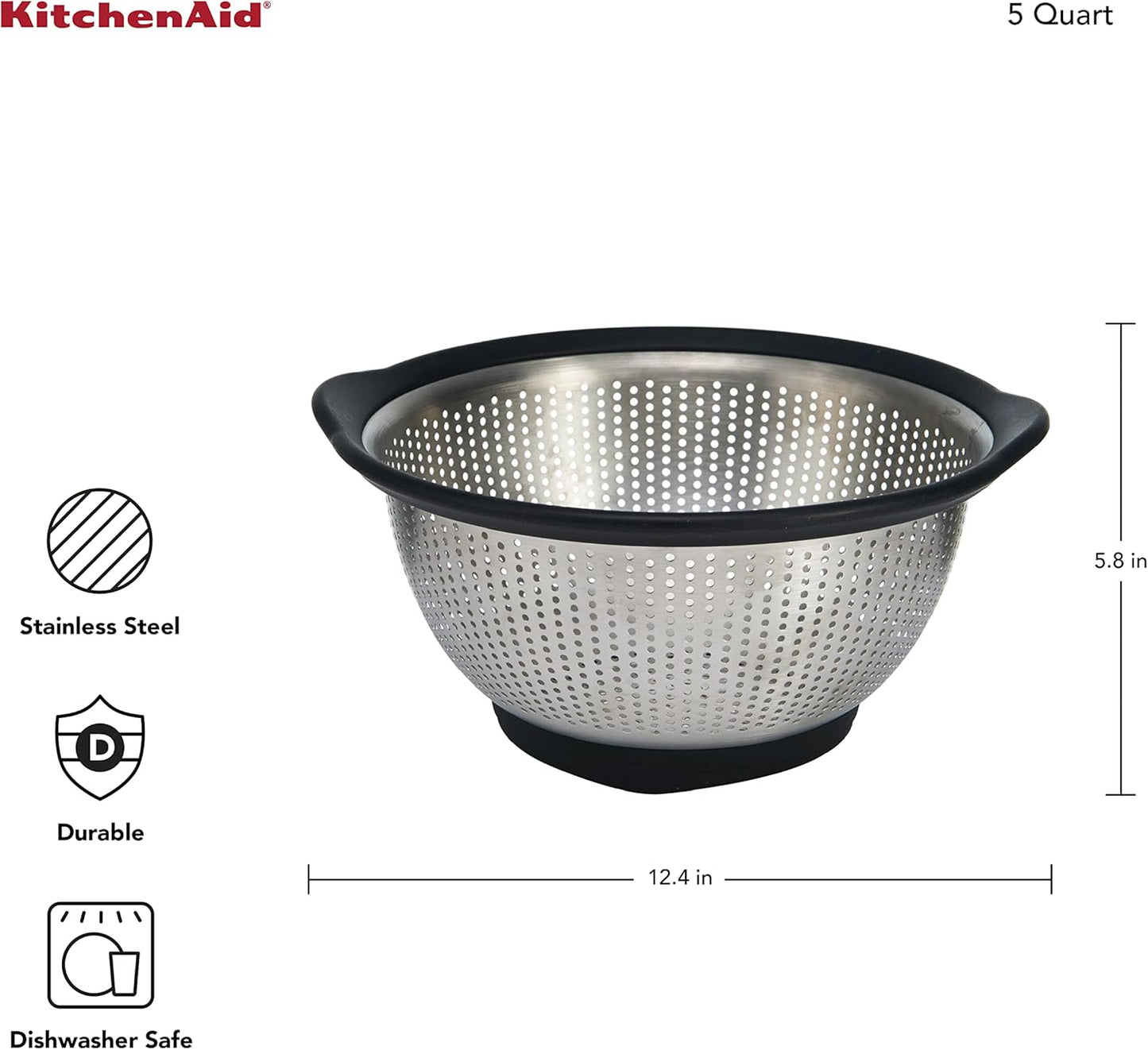 KitchenAid Stainless Steel Colander, 5 Quart, Black