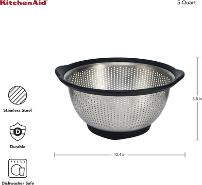 KitchenAid Stainless Steel Colander, 5 Quart, Black