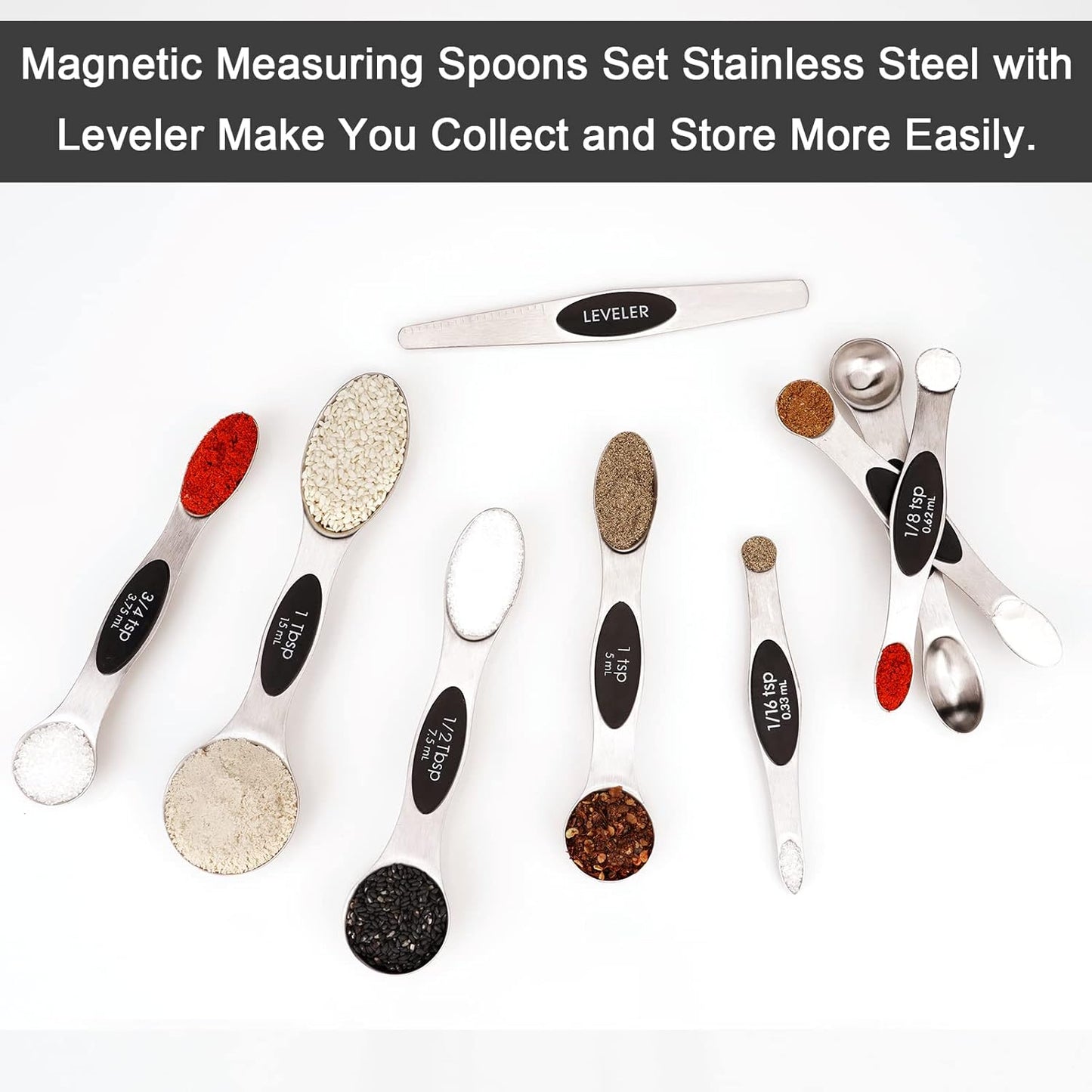 Mini Measuring Spoon Set, Heavy Duty Stainless Steel Measuring Spoons for Cooking Baking, Tablespoon Teaspoon for Dry or Liquid Ingredients, Fits in Spice Jar, 1/64 1/32 1/16 1/8 1/4 tsp