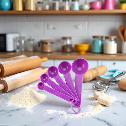 5Pcs Measuring Spoon for Baking White Plastic Teaspoon Tablespoon X9G5 Tool Measuring Utensil,Fits in Spice Jars Purple Gift Measuring Dry and Liquid Ingredients