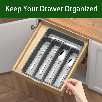 Loyareal Silverware Organizer Utenisl Organizer Holder Kitchen Drawer Organizer Plastic Silverware Tray for Drawer Flatware Organizer 5 Compartment White