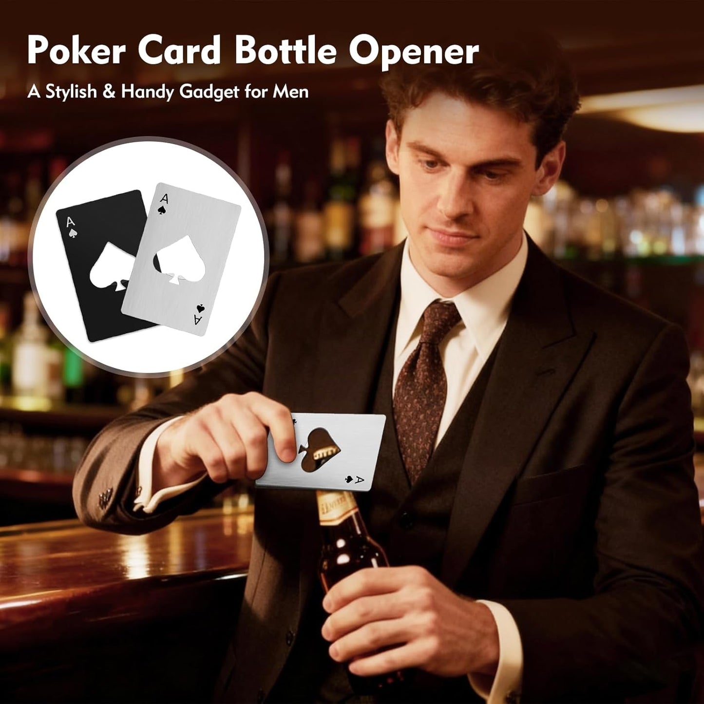4 Pcs Credit Card Bottle Openers, 2 Black & 2 Silver Ace of Spades Bottle Opener, Stainless Steel Beer Opener for Wallet Pocket