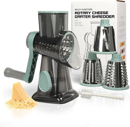 Cheese Grater Hand Crank, Stainless Steel Cheese Shredder with Strong Suction Base, Rotary Grater for Carrots, Potatoes, Vegetables and Fruits, Easy to Clean