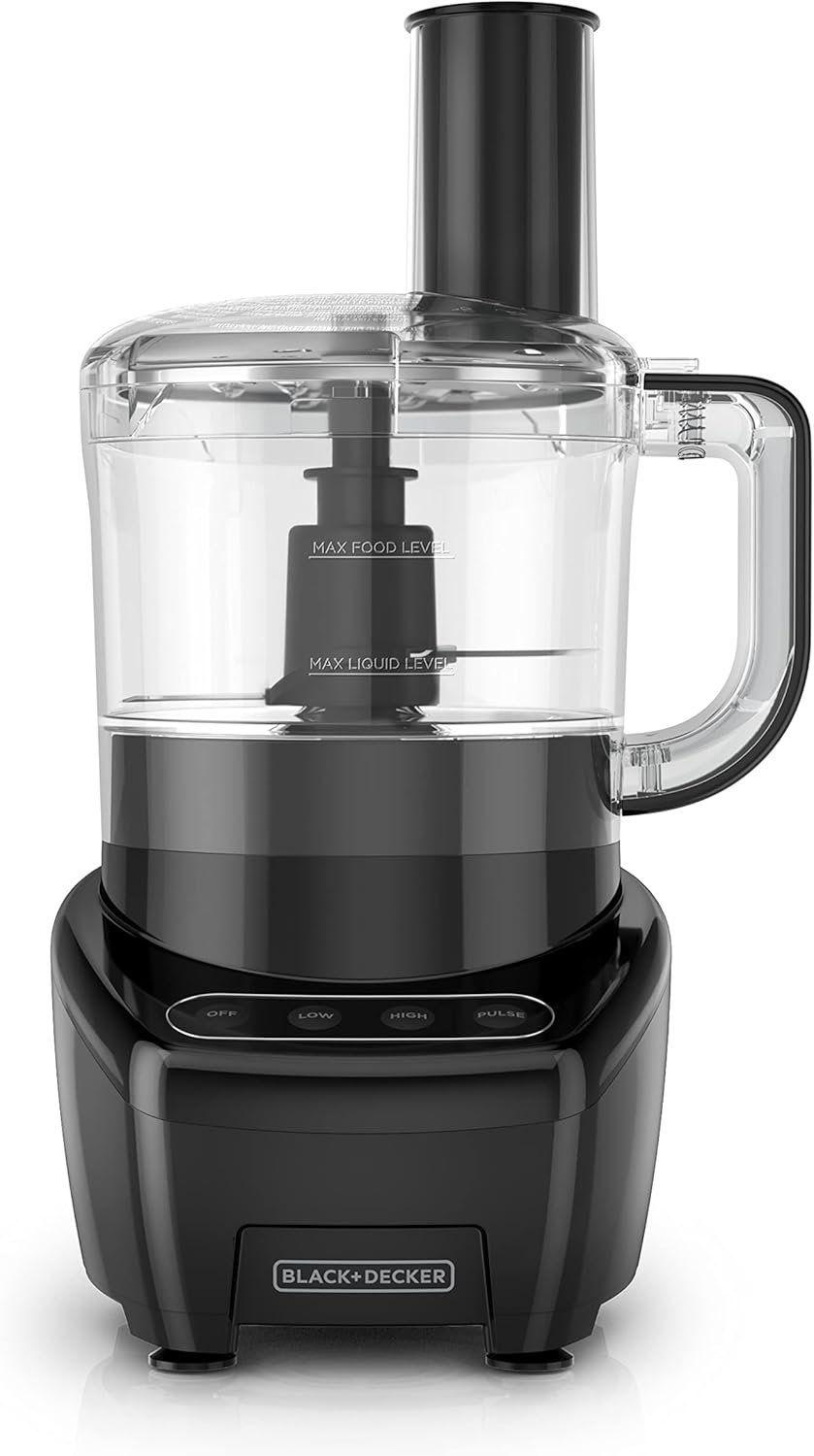 BLACK+DECKER 3-in-1 Easy Assembly 8-Cup Food Processor, Stainless Steel S-Blade, Easy-Clean, Touchpad Controls Black
