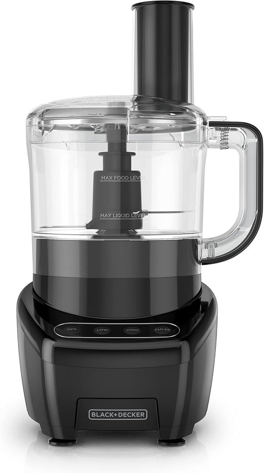 BLACK+DECKER 3-in-1 Easy Assembly 8-Cup Food Processor, Stainless Steel S-Blade, Easy-Clean, Touchpad Controls Black