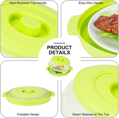 10.7 Inch Microwave Food Cover with Heat Insulation Mat, Anti-Scald Collapsible Microwave Splatter Cover, Multi-Functional as Colander & Fruit Plate, Dishwasher Safe, Ideal for Meal Prep (Gray)