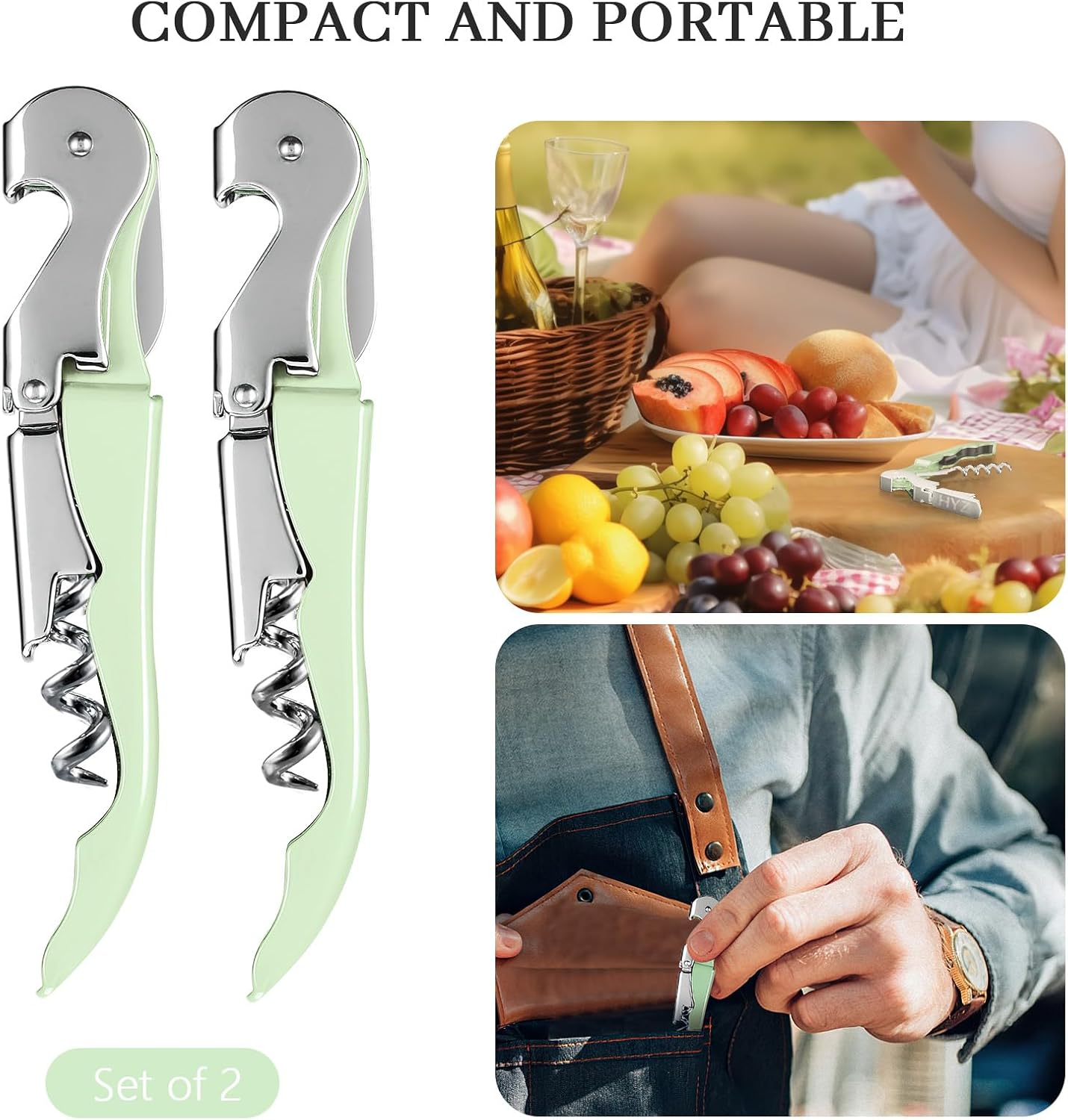 HYZ 2-Pack Wine Opener Waiter Corkscrew, Professional Wine Key for Servers, Bartender, with Foil Cutter, Manual Wine Bottle Opener Double Hinged (Black)