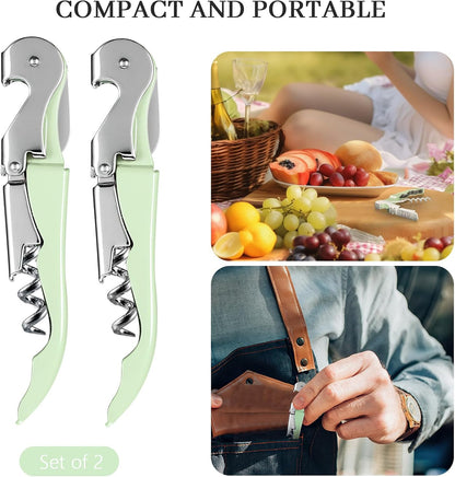 HYZ 2-Pack Wine Opener Waiter Corkscrew, Professional Wine Key for Servers, Bartender, with Foil Cutter, Manual Wine Bottle Opener Double Hinged (Black)