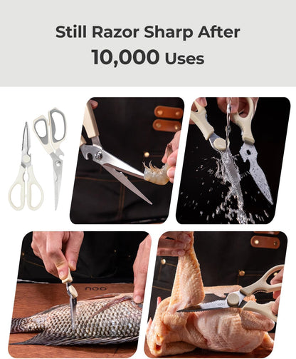 OOU White Bear Kitchen Scissors, All Purpose Heavy Duty Sharp Kitchen Shears Dishwasher Safe, Cooking Shears for Meat Chicken Fish Poultry Herb Bread