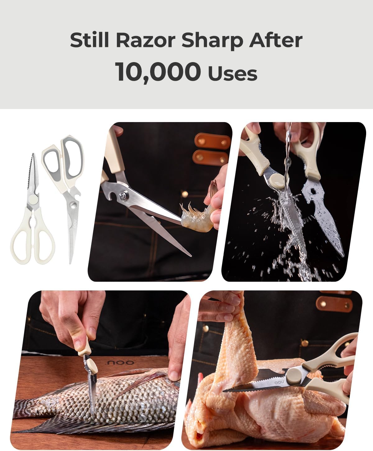 OOU Scissors Titanium Kitchen Scissors Heavy Duty, Scissors all Purpose with Bottle Opener & Nutcracker, Dishwasher Safe Kitchen Shears for Meat, Chicken, Vegetables, Seafood & Herbs, Black