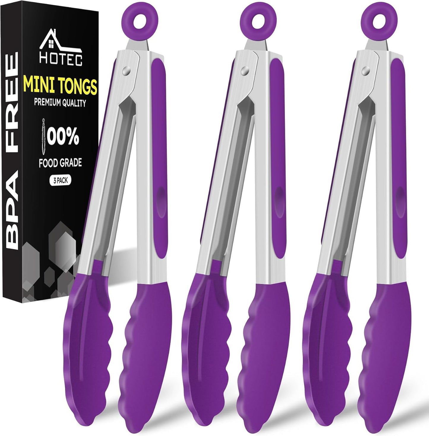 Hotec Silicone Kitchen Tongs for Cooking 9-Inch Serving Tongs with Silicone Tips, Set of 3 (Gradient Blue)