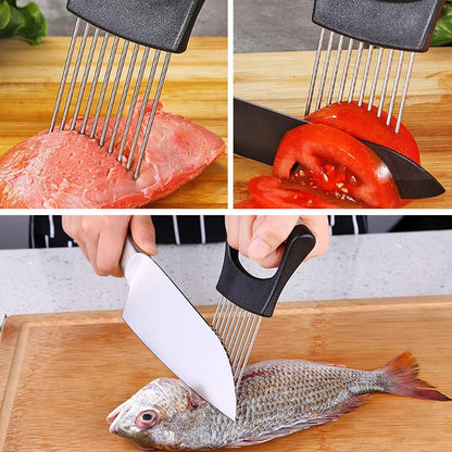 Stainless Steel Onion Cut Holder Slicer With 10 Even Prong Easy Hold Vegetable To Cut Tomato Lemon Potatoes And Loosen Meat Kitchen Tools(Silver)