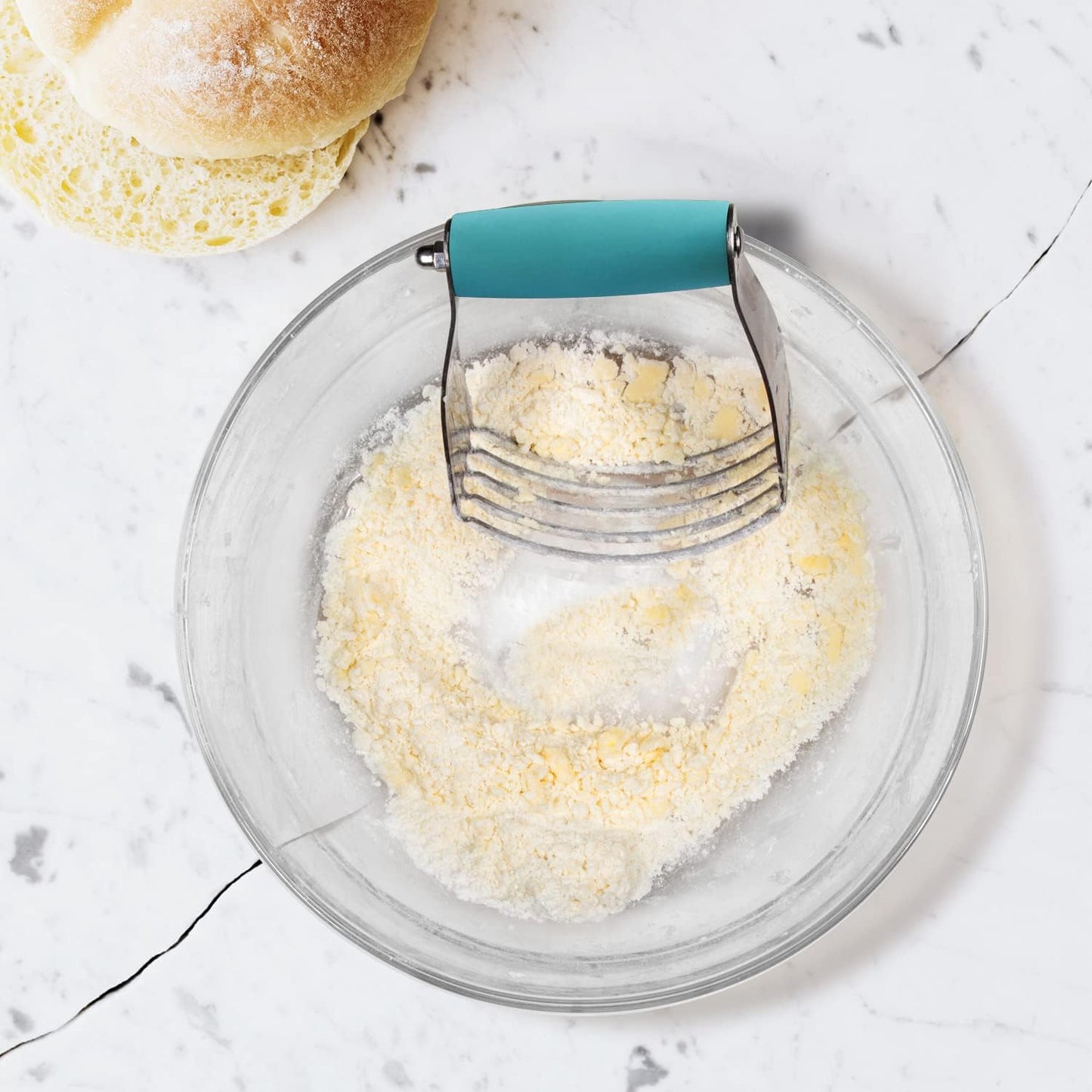 ALLTOP Pastry Shortening Blender Cutter,Stainless Steel Dough Masher for Butter, Biscuit,Baking, Kneading,Dough, Flakier and Fluffier Pie Crusts, Almond - Hand Kitchen Tool (1, Black)