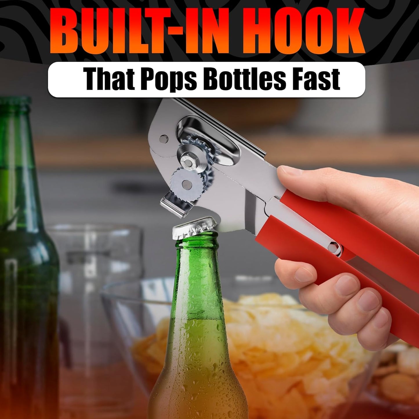 Heavy Duty Commercial Can Opener – Stainless Steel Can Opener for Large & Small Cans, Manual 360° Smooth Crank with Ergonomic Long Handles, Non-Slip Grip, 2-in-1 Bottle Opener for Restaurants & Home
