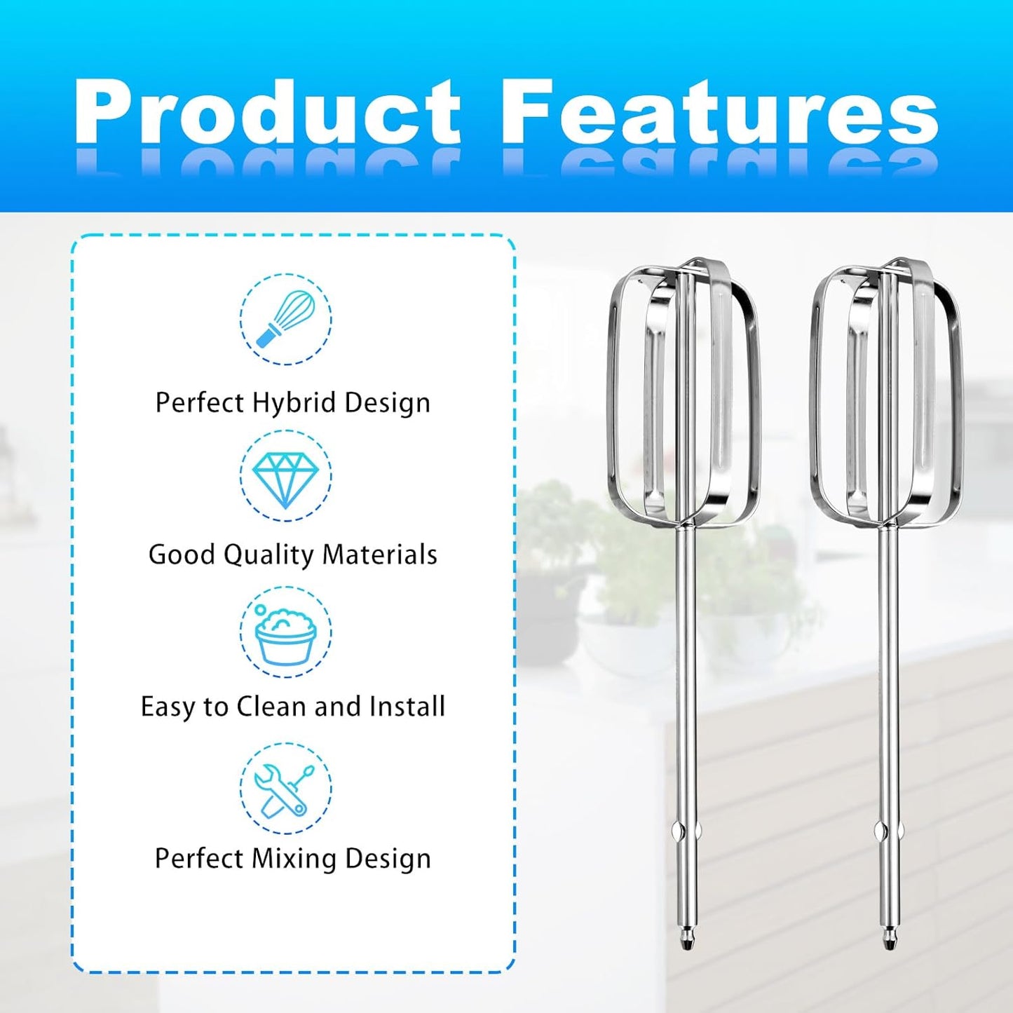 2pcs Hand Mixer Beaters Attachments Compatible with BLACK & DECKER, Universal Stainless Steel Electric Hand Mixer Whisk Replacement for Cooking and Baking