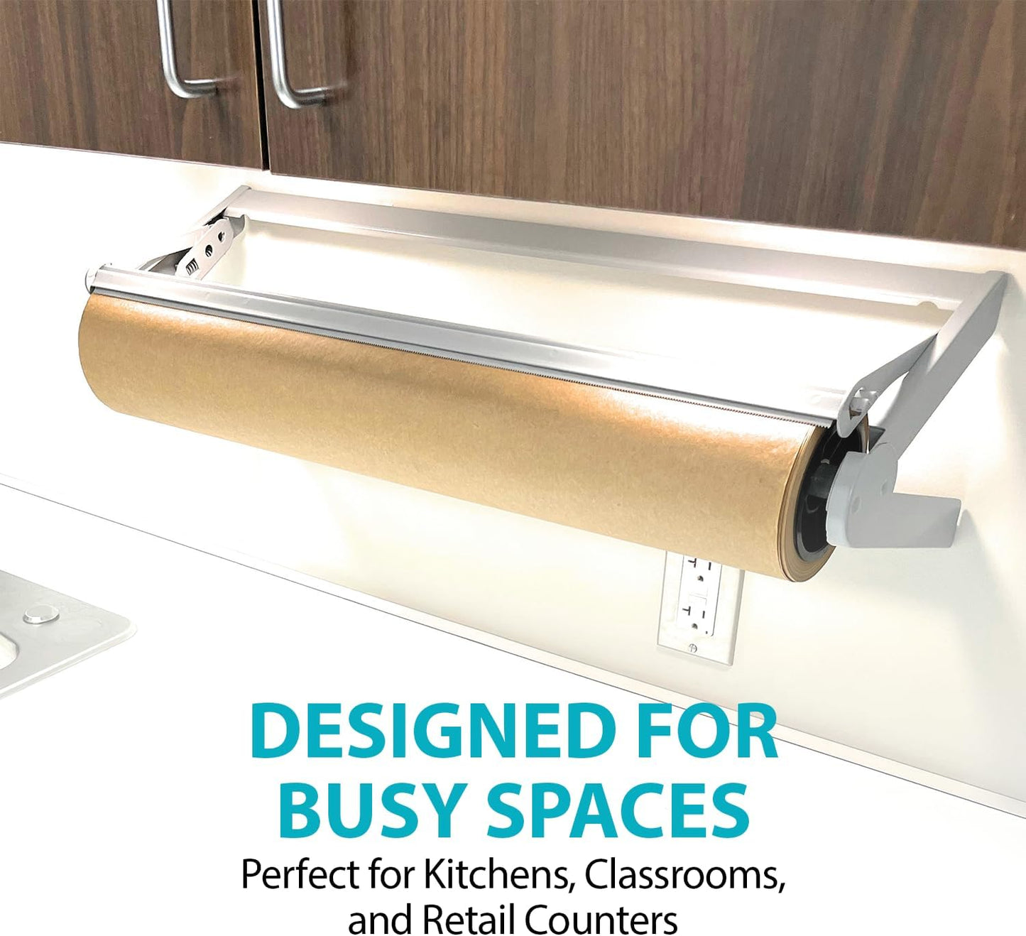 30" Roll Paper Dispenser with Cutter - Wall Mount or Desktop Metal Straight Edge Cutter - Fits Craft Paper Roll, Freezer, Wrapping, Butcher Papers, or Cling Film - Non-Sharp Edge, Grey