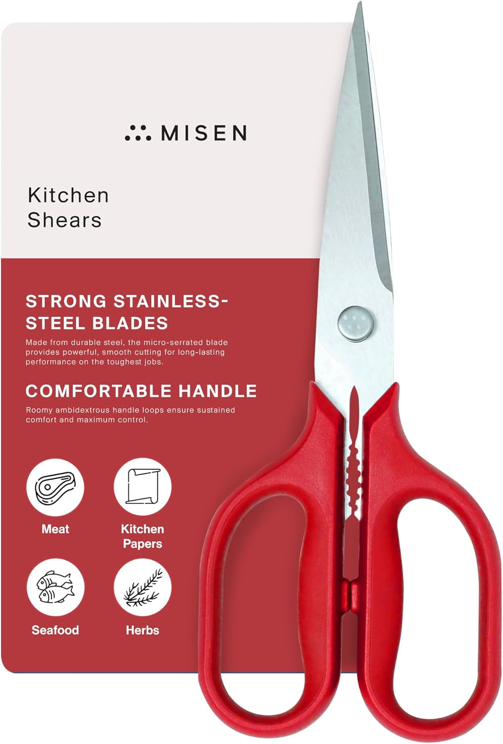 Misen Heavy Duty Kitchen Shears - Stainless Steel, Versatile and Easy Clean Scissors for Meat, Herbs and Veggies - Ambidextrous Comfort Handle - Professional Grade - Black