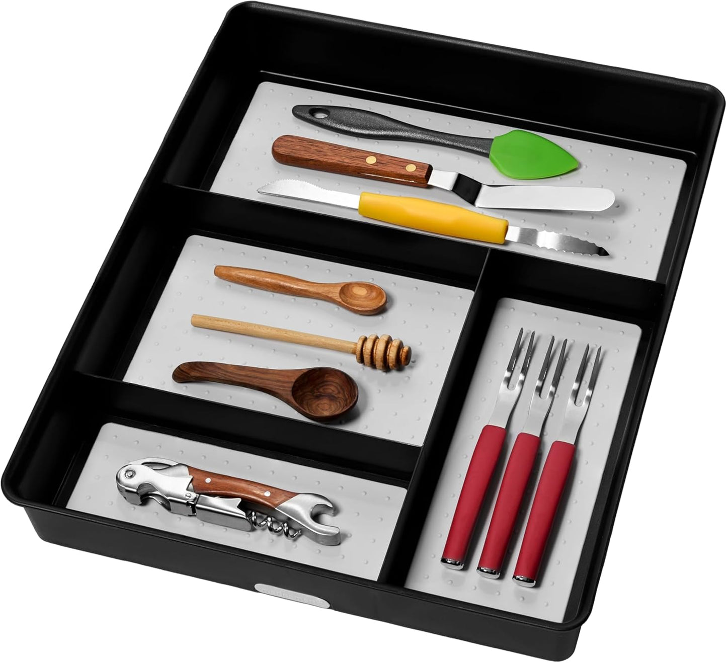 madesmart 4 Compartment Drawer Organizer, Multi Purpose Storage for Utensils, Office Tools, Cords, & Small Household Items, Tech Accessories, Arts & Crafts Supplies, Non Slip Lining, White