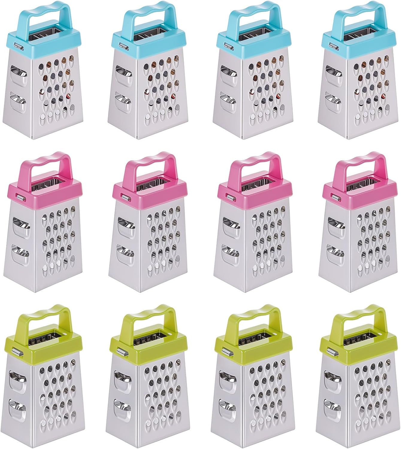 12 Pcs Mini Cheese Grater Stainless Steel Box Grater with 4 Sides Professional Fine Coarse Handheld Slicer Small Lemon Safe Zester Shredder for Kitchen Ginger Vegetable Potatoes Food