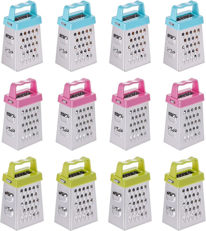 12 Pcs Mini Cheese Grater Stainless Steel Box Grater with 4 Sides Professional Fine Coarse Handheld Slicer Small Lemon Safe Zester Shredder for Kitchen Ginger Vegetable Potatoes Food