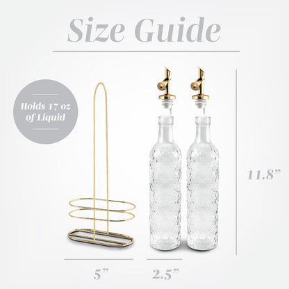 COOK WITH COLOR Glass Olive Oil Bottle Dispenser - 2 Pack- 17oz Oil and Vinegar Cruet - Olive Oil Carafe Decanter for Kitchen, Elegant Waves, Clear