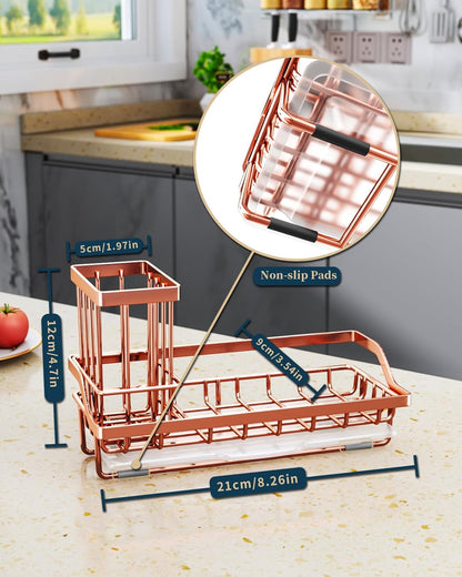Consumest Sponge Holder for Kitchen Sink - Kitchen Sink Caddy Organizer with Removable Drip Tray for Countertop Dish Soap Dispenser Brush Storage Accessories 304 Stainless Steel - Black